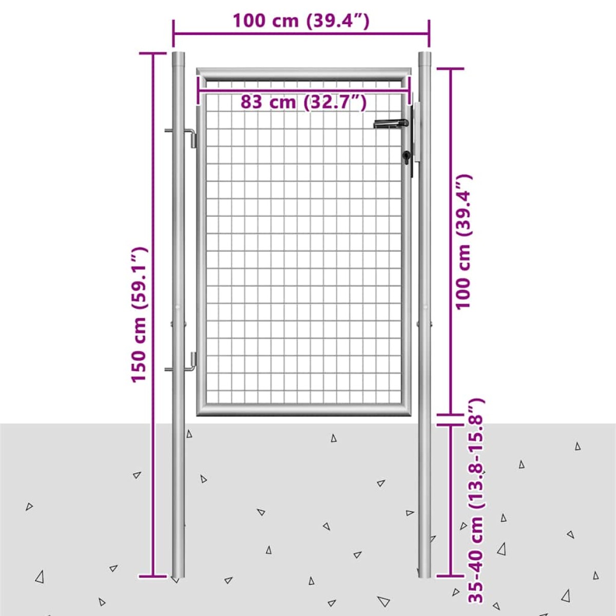 vidaXL Πόρτα Περίφραξης Ασημί 105 x 150 εκ. από Γαλβανισμένο Χάλυβα