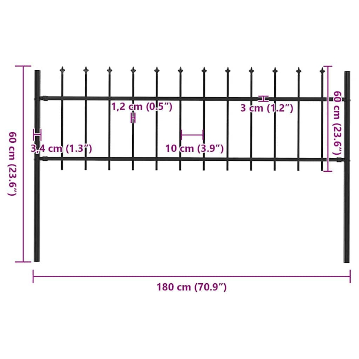 vidaXL Κάγκελα Περίφραξης με Λόγχες Μαύρα 1,7 x 0,6 μ. από Χάλυβα