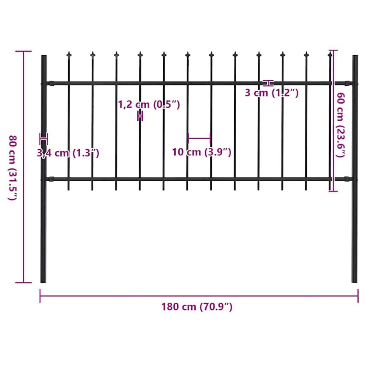 vidaXL Κάγκελα Περίφραξης με Λόγχες Μαύρα 1,7 x 0,8 μ. από Χάλυβα