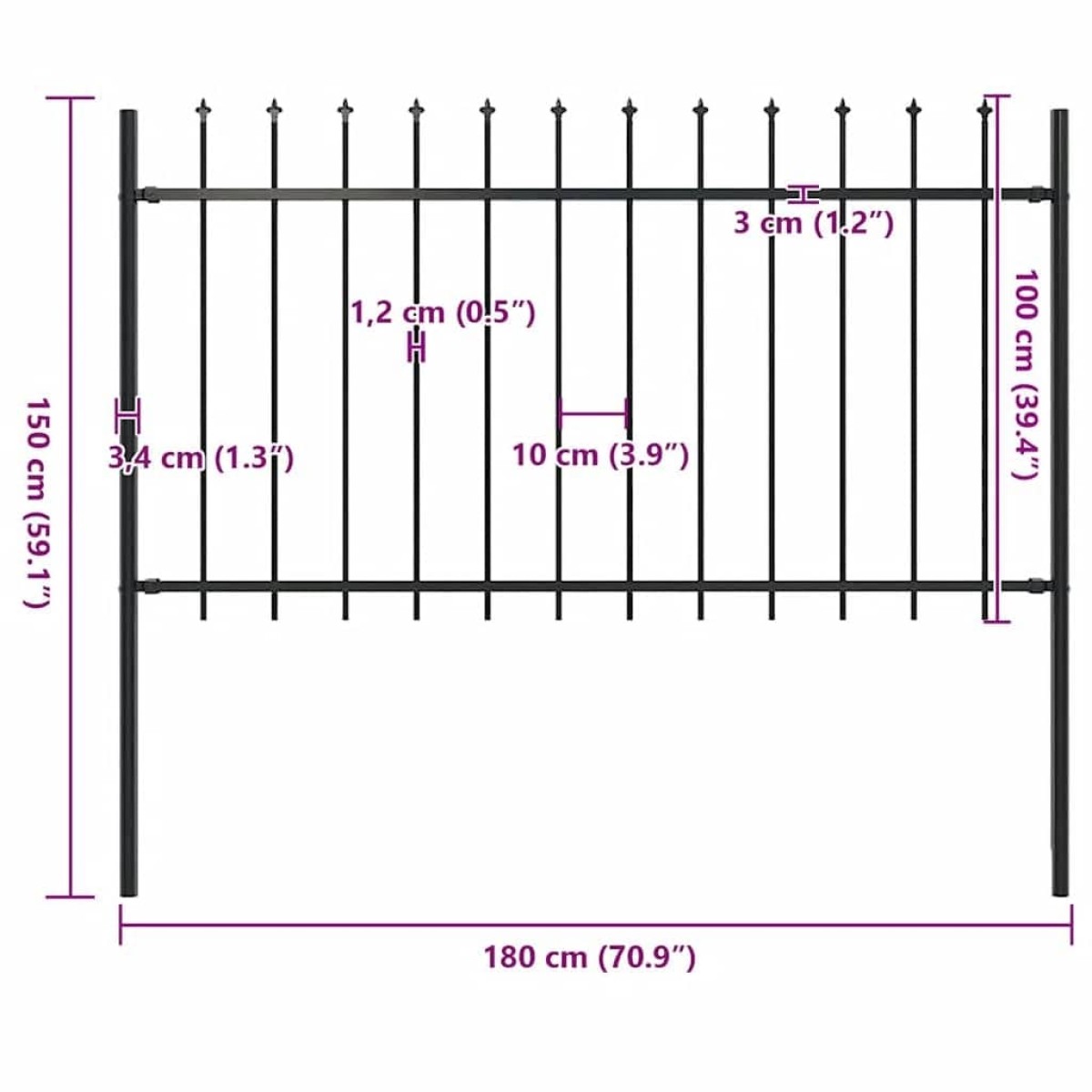 vidaXL Κάγκελα Περίφραξης με Λόγχες Μαύρα 1,7 x 1 μ. από Χάλυβα