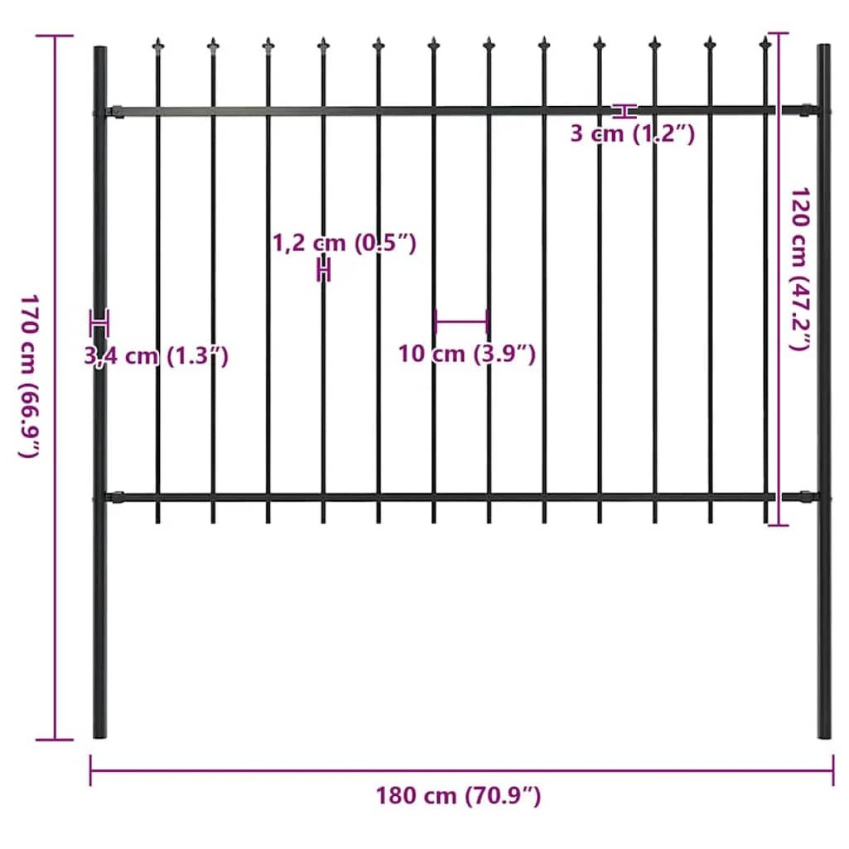 vidaXL Κάγκελα Περίφραξης με Λόγχες Μαύρα 1,7 x 1,2 μ. από Χάλυβα