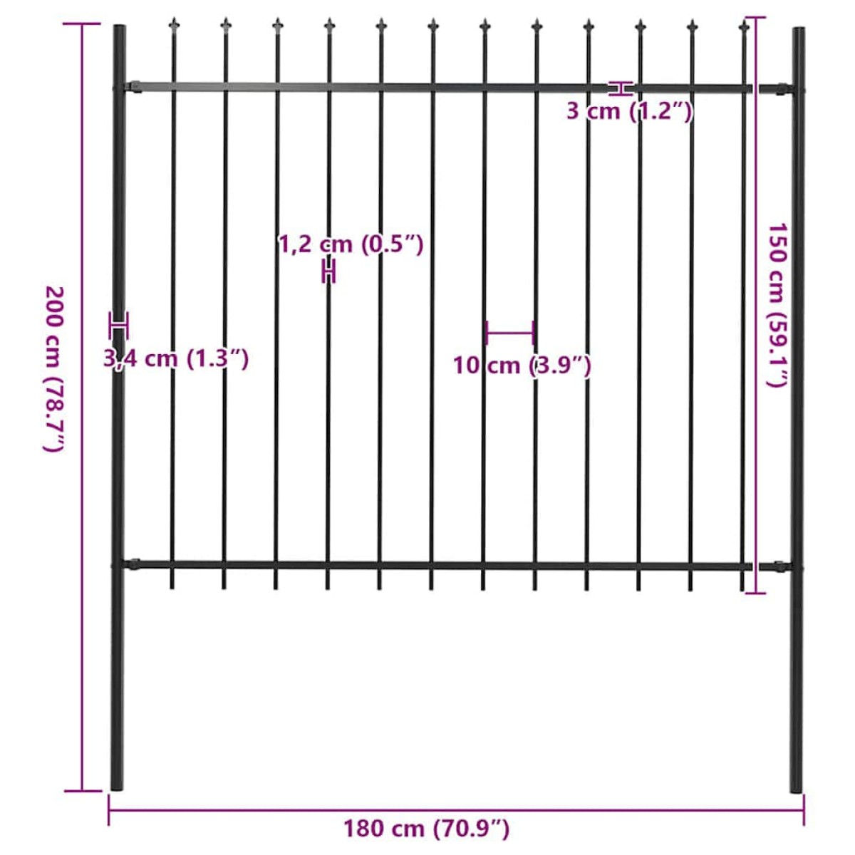 vidaXL Κάγκελα Περίφραξης με Λόγχες Μαύρα 1,7 x 1,5 μ. από Χάλυβα