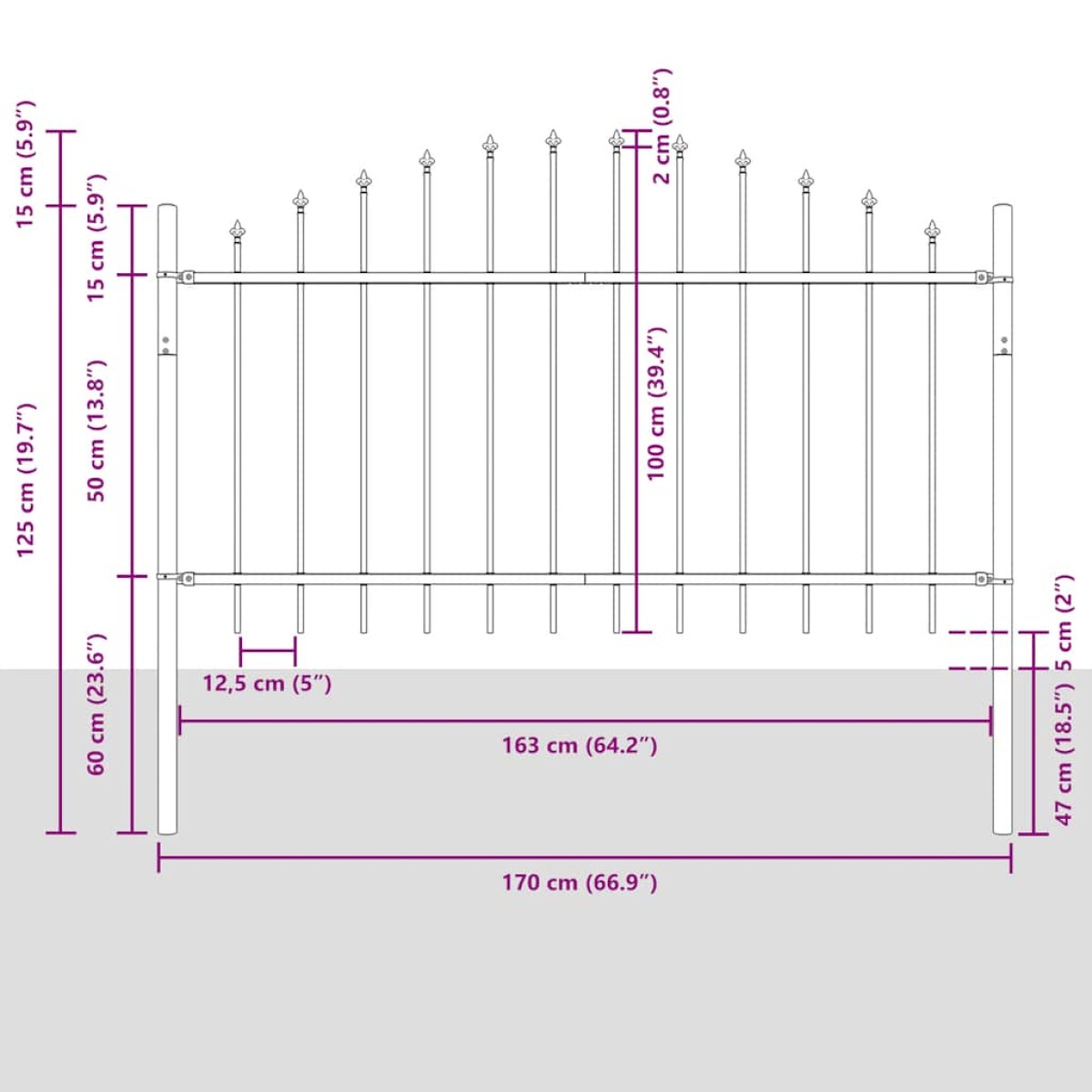 vidaXL Κάγκελα Περίφραξης με Λόγχες Μαύρα (0,75-1) x 1,7 μ. Ατσάλινα