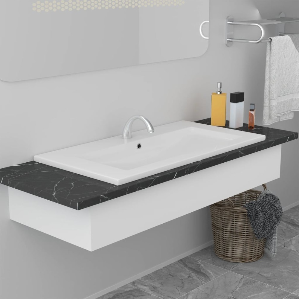 vidaXL Νιπτήρας Ένθετος Λευκός 91 x 39,5 x 18,5 εκ. Κεραμικός