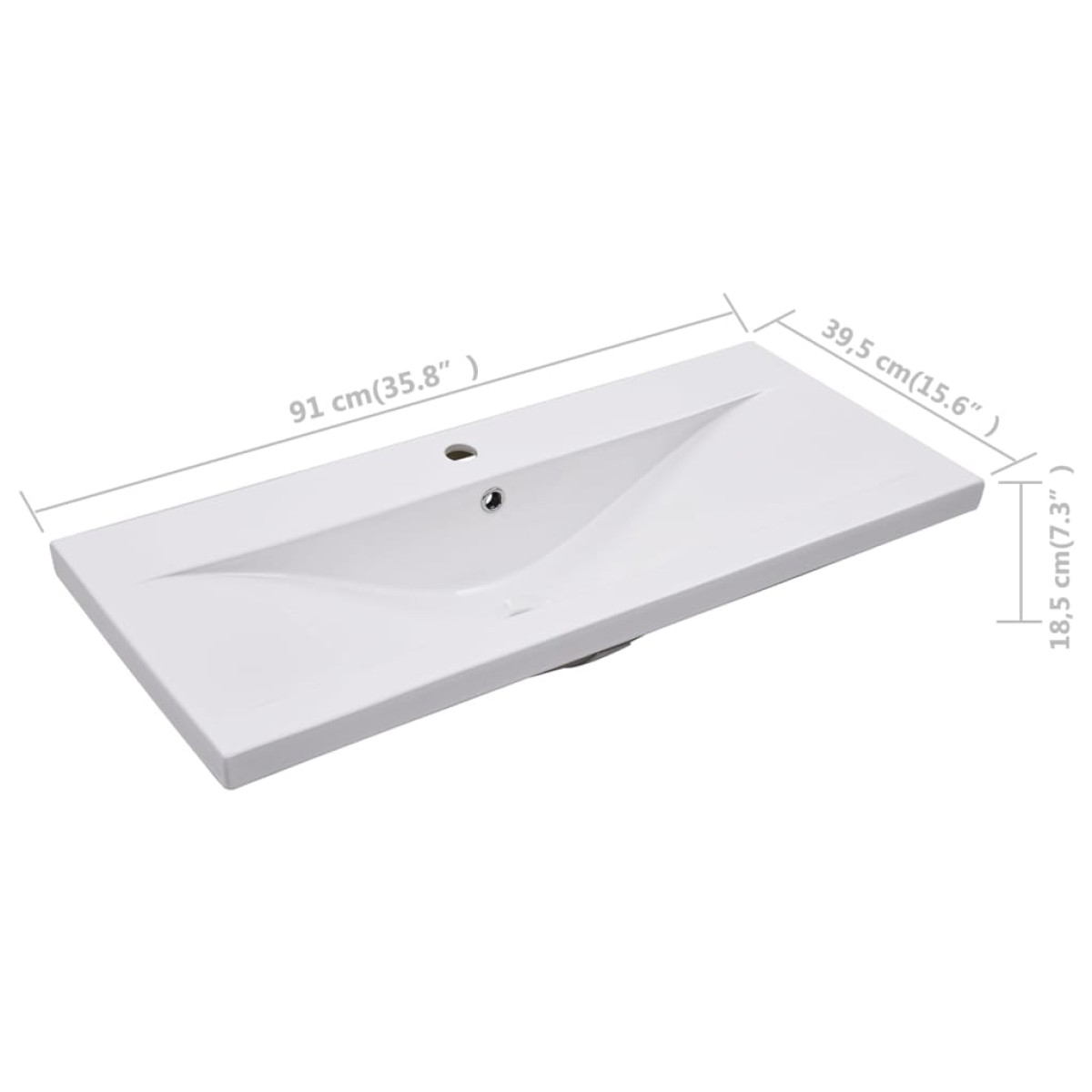 vidaXL Νιπτήρας Ένθετος Λευκός 91 x 39,5 x 18,5 εκ. Κεραμικός