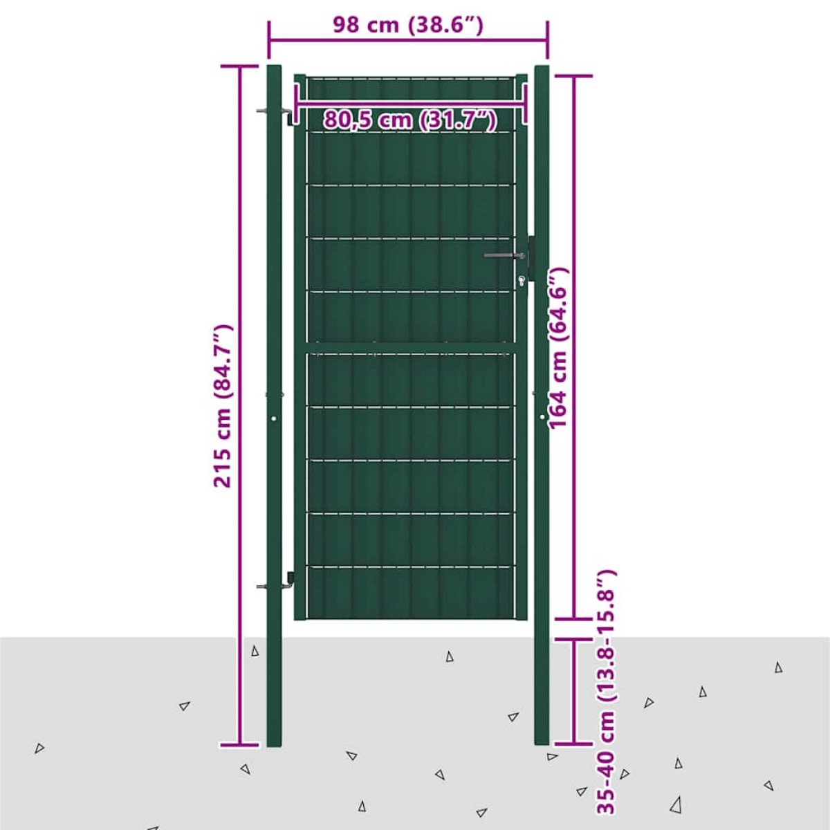vidaXL Πόρτα Περίφραξης Πράσινη 100 x 164 εκ. από PVC / Ατσάλι