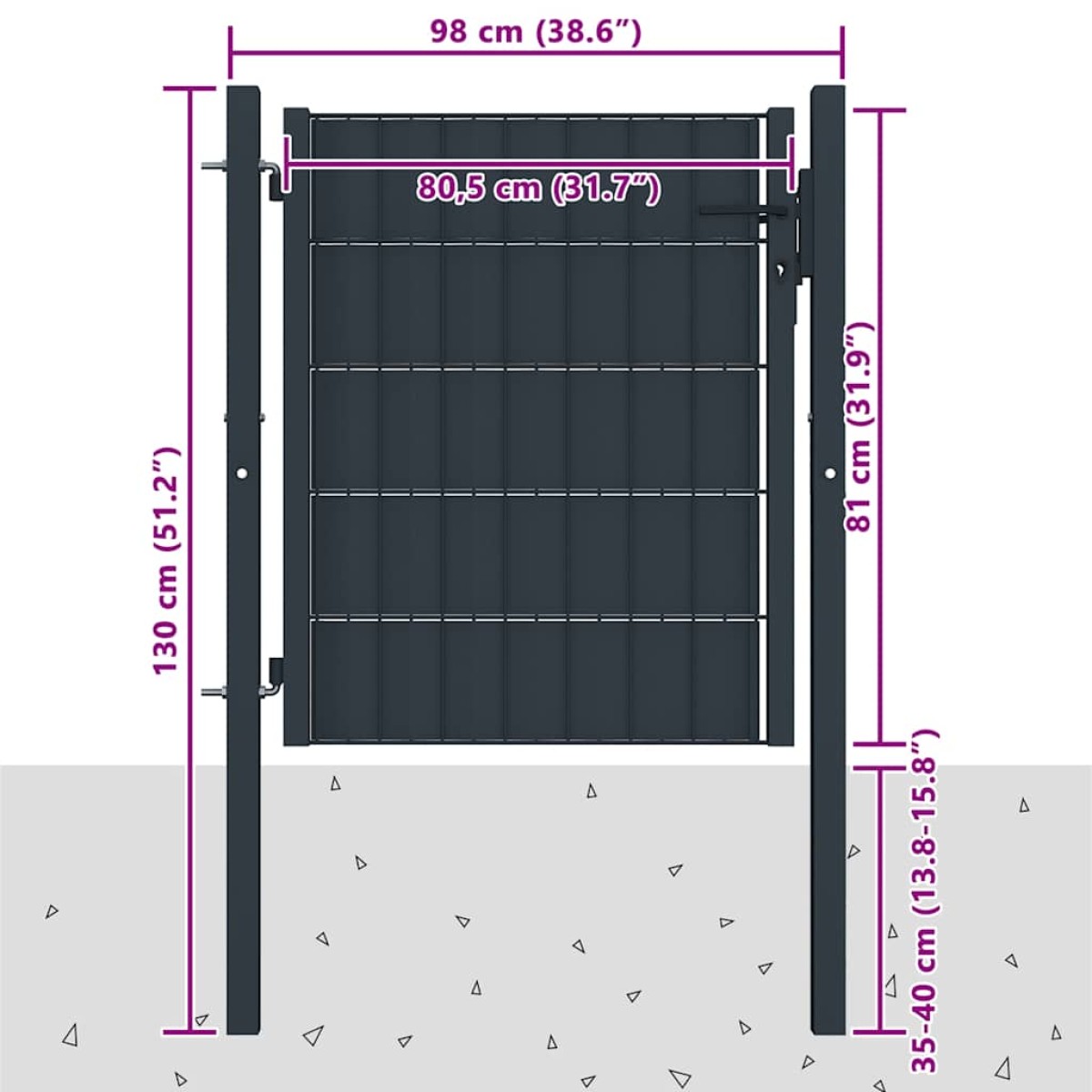 vidaXL Πόρτα Περίφραξης Ανθρακί 100 x 81 εκ. από PVC / Ατσάλι