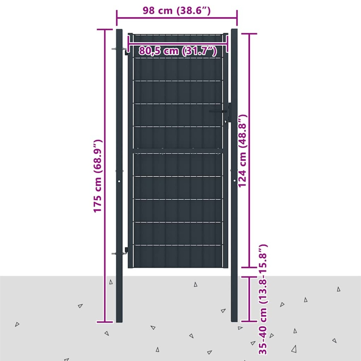 vidaXL Πόρτα Περίφραξης Ανθρακί 100 x 124 εκ. από PVC / Ατσάλι