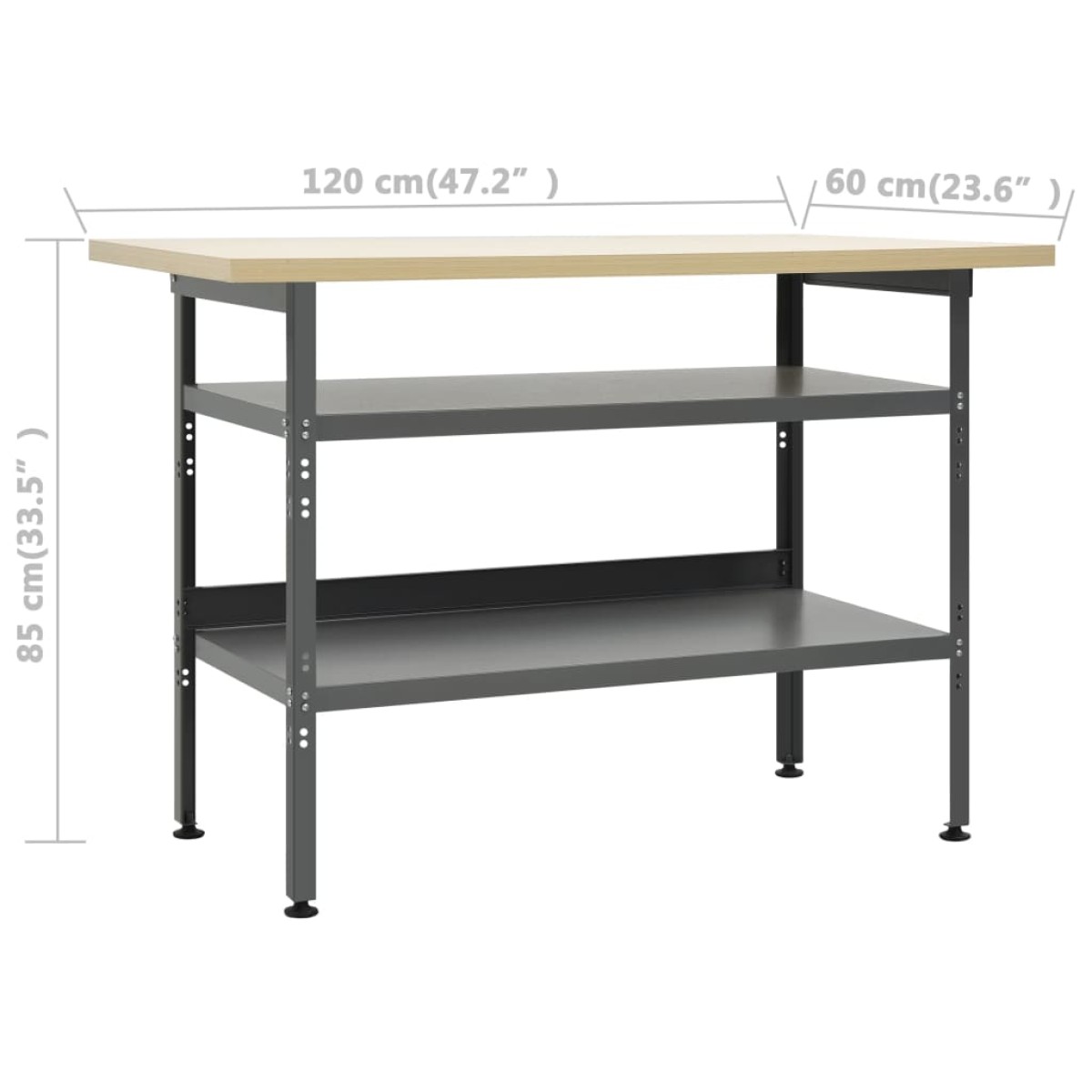 vidaXL Πάγκος Εργασίας Γκρι 120 x 60 x 85 εκ. Ατσάλινος