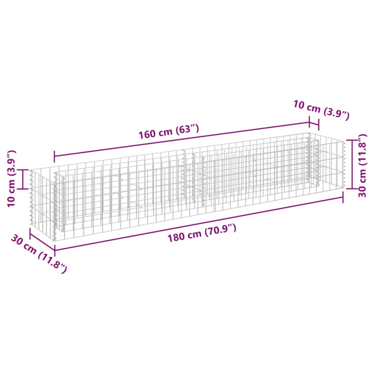 vidaXL Συρματοκιβώτιο-Γλάστρα Υπερυψωμένη 180x30x30 εκ. Γαλβ. Χάλυβας