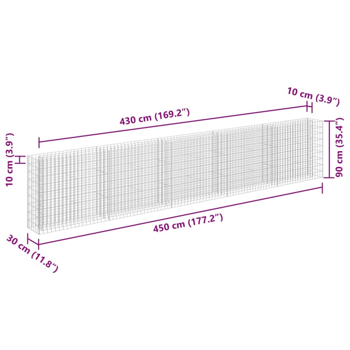 vidaXL Συρματοκιβώτιο-Γλάστρα Υπερυψωμένη 450x30x90 εκ. Γαλβ. Χάλυβας