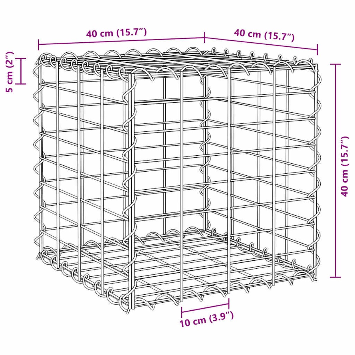 vidaXL Συρματοκιβώτιο Κύβος 40 x 40 x 40 εκ. από Ατσάλινο Σύρμα