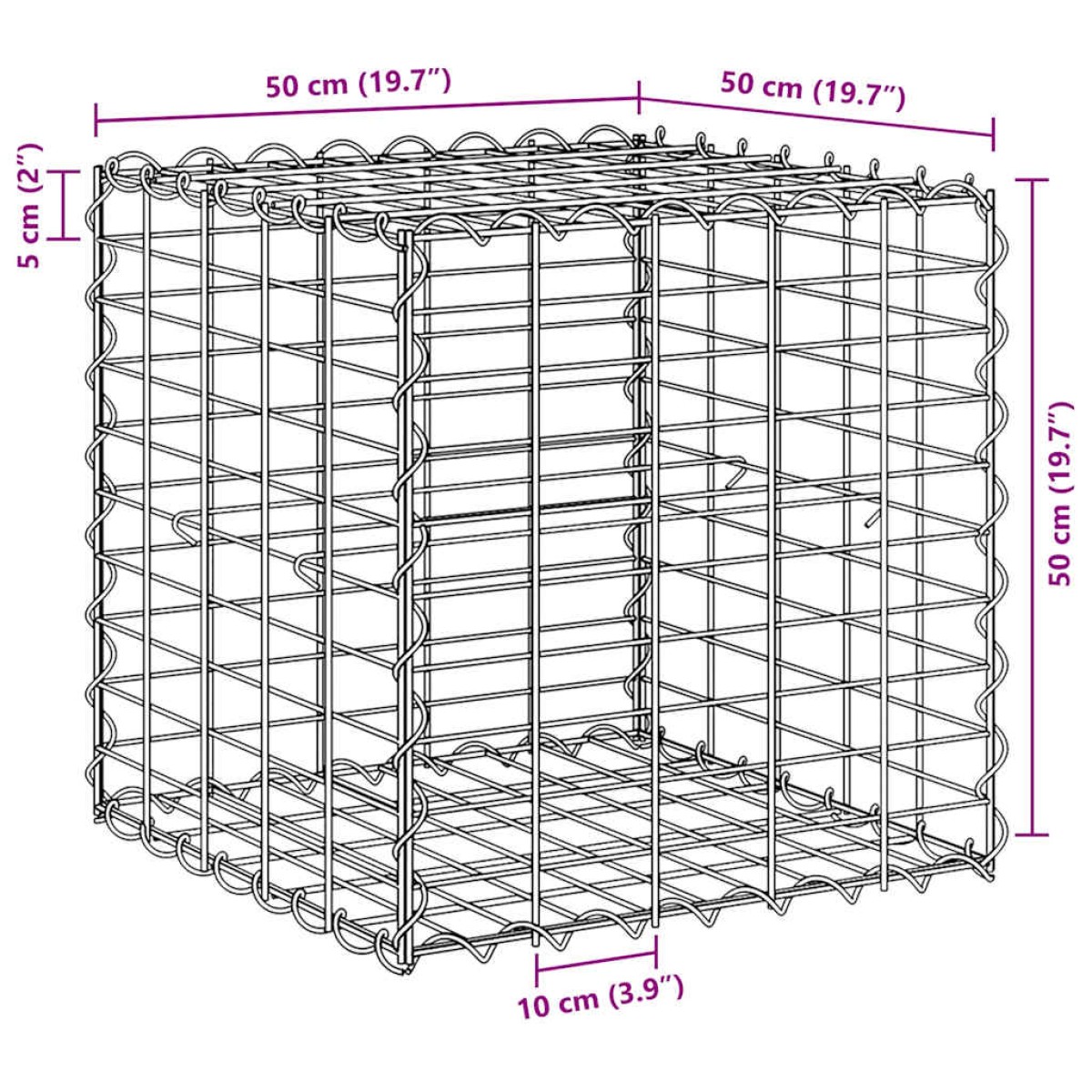 vidaXL Συρματοκιβώτιο Κύβος 50 x 50 x 50 εκ. από Ατσάλινο Σύρμα