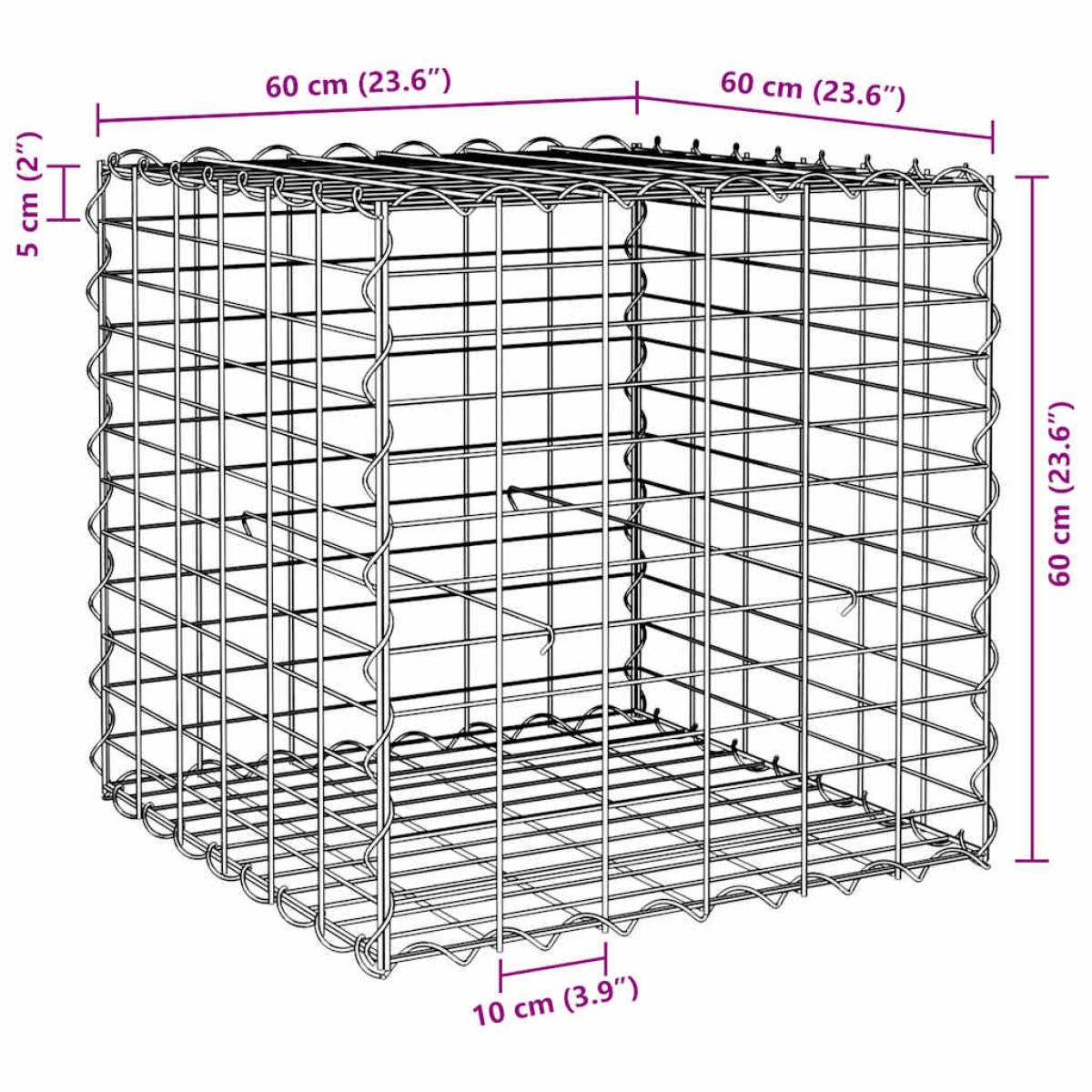 vidaXL Συρματοκιβώτιο Κύβος 60 x 60 x 60 εκ. από Ατσάλινο Σύρμα