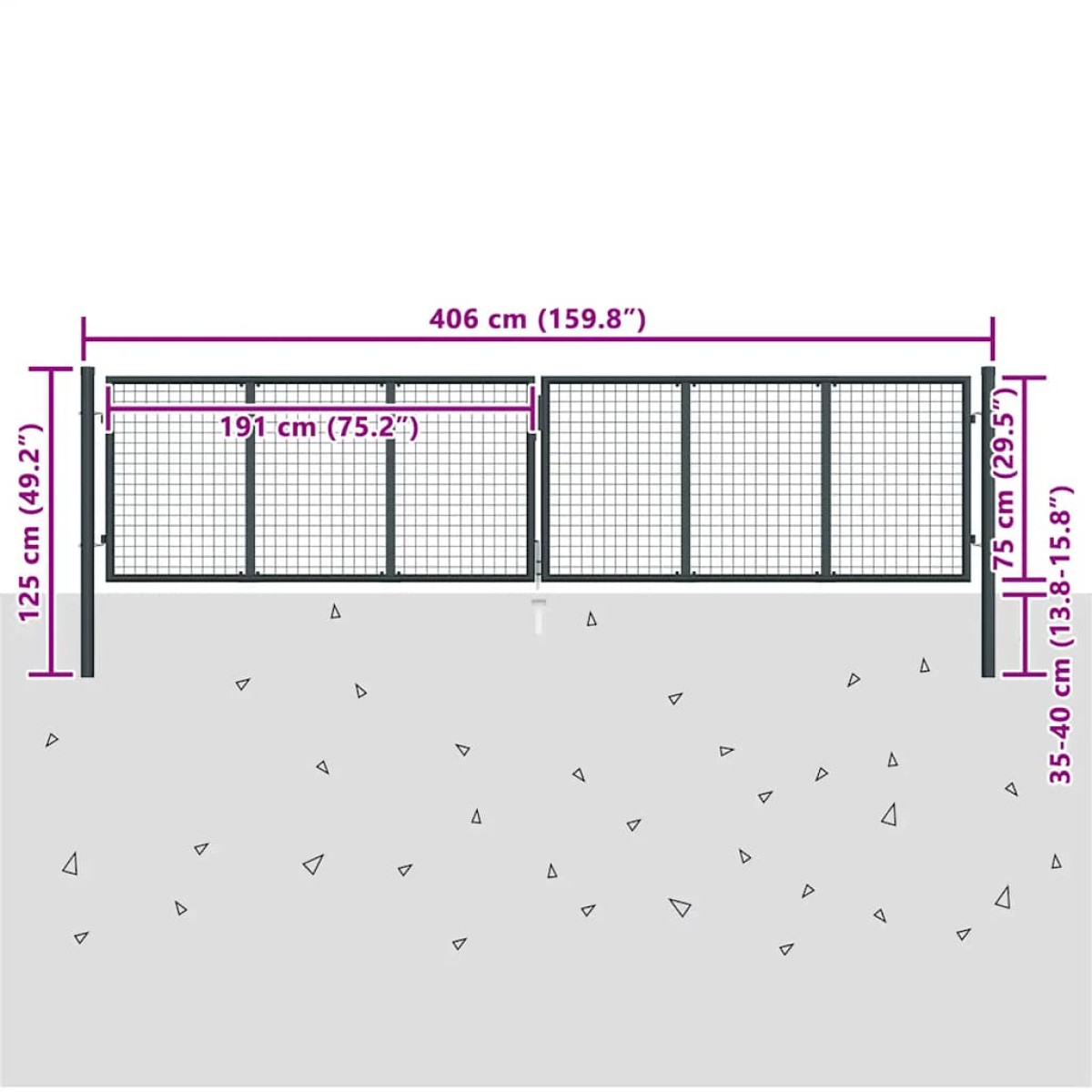 vidaXL Πόρτα Περίφραξης με Πλέγμα Γκρι 400 x 125 εκ. Γαλβαν. Χάλυβας