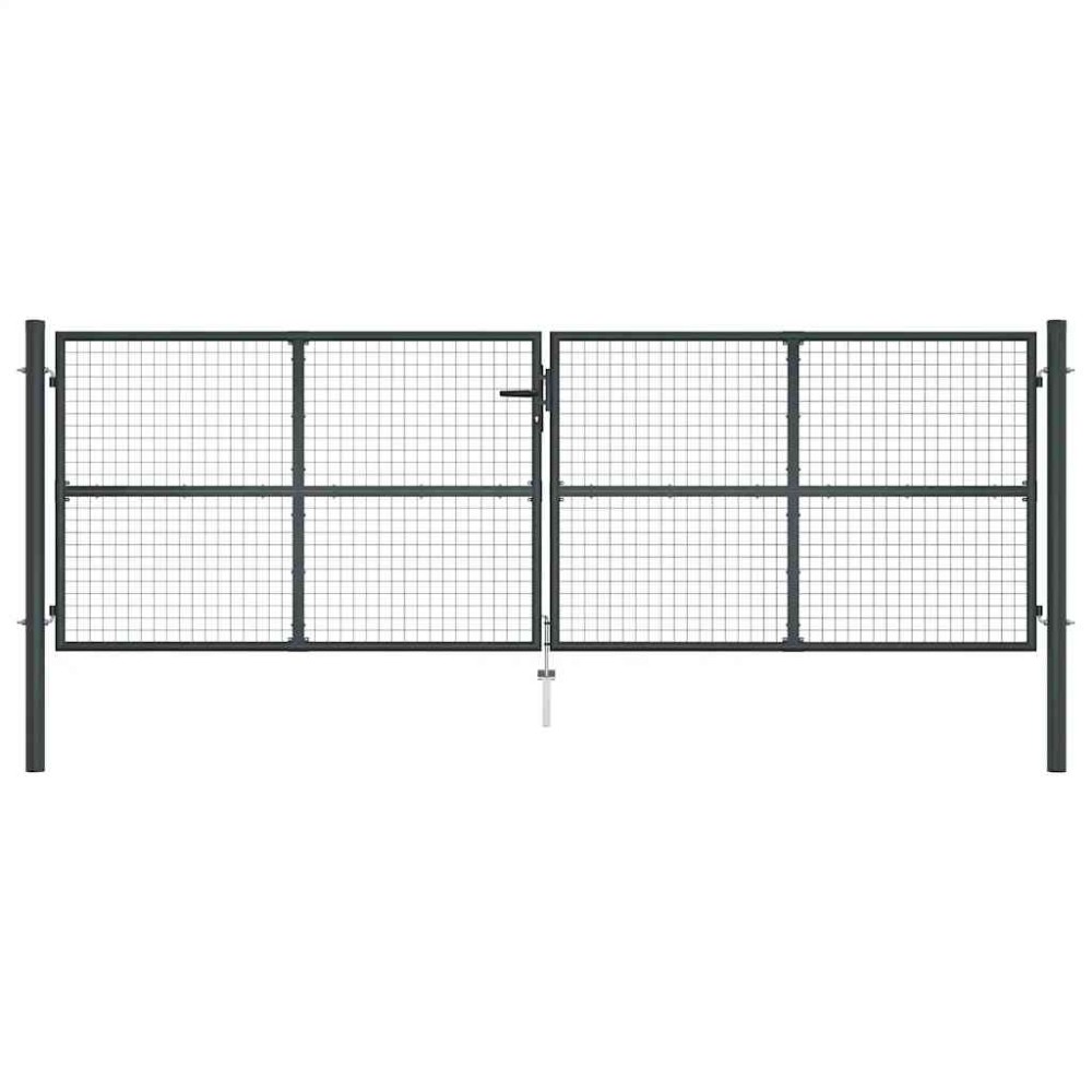 vidaXL Πόρτα Κήπου με Πλέγμα Γκρι 400x125 εκ. από Γαλβανισμένο Ατσάλι