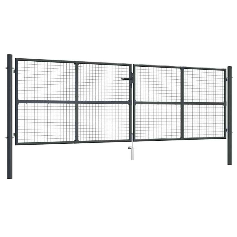 vidaXL Πόρτα Κήπου με Πλέγμα Γκρι 400x125 εκ. από Γαλβανισμένο Ατσάλι