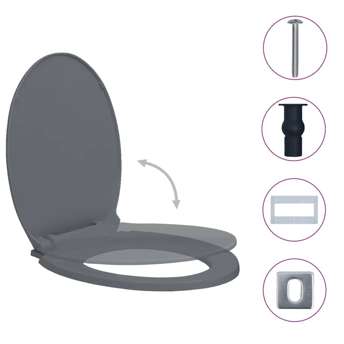 vidaXL Κάλυμμα Λεκάνης με Soft Close &amp; Quick Release Οβάλ Γκρι