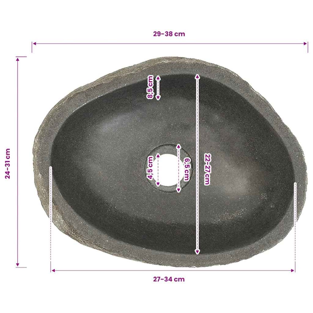 vidaXL Νιπτήρας River Stone Οβάλ 29-38 εκ.