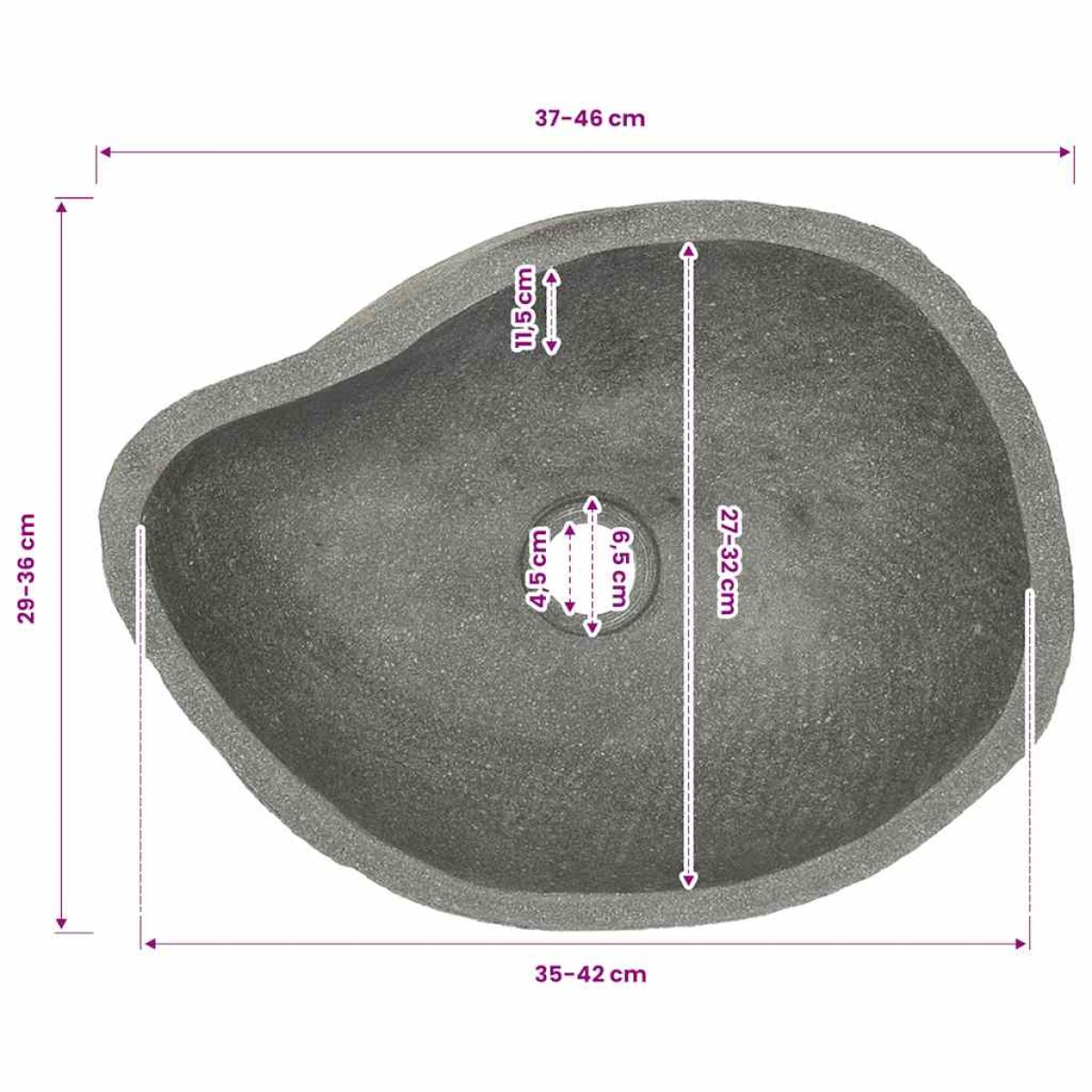 vidaXL Νιπτήρας River Stone Οβάλ 37-46 εκ.
