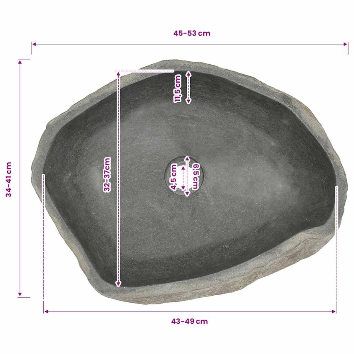 vidaXL Νιπτήρας River Stone Οβάλ 45-53 εκ.