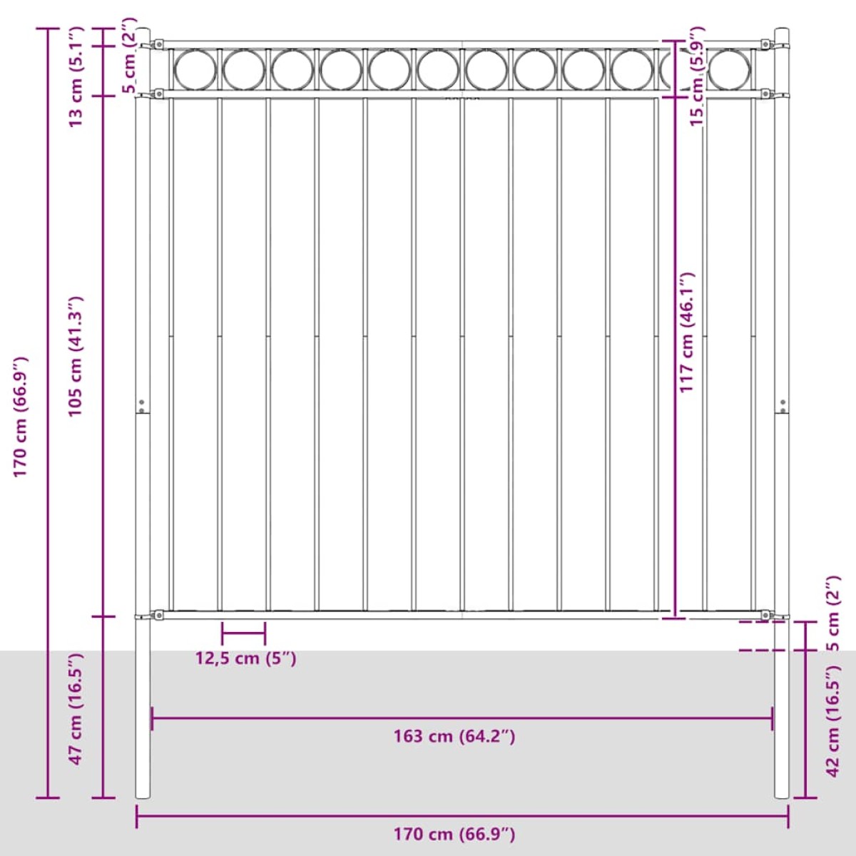 vidaXL Κάγκελα Περίφραξης Μαύρα 1,7 x 1,2 μ. Ατσάλινα