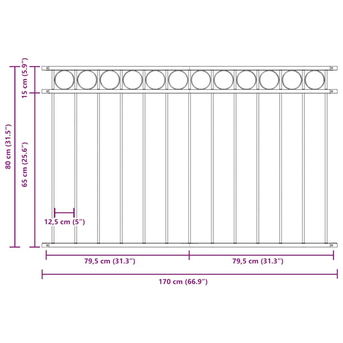 vidaXL Πάνελ Περίφραξης Μαύρο 1,7 x 0,8 μ. Ατσάλινο