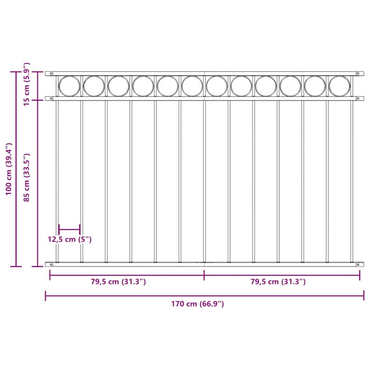 vidaXL Πάνελ Περίφραξης Μαύρο 1,7 x 1 μ. Ατσάλινο