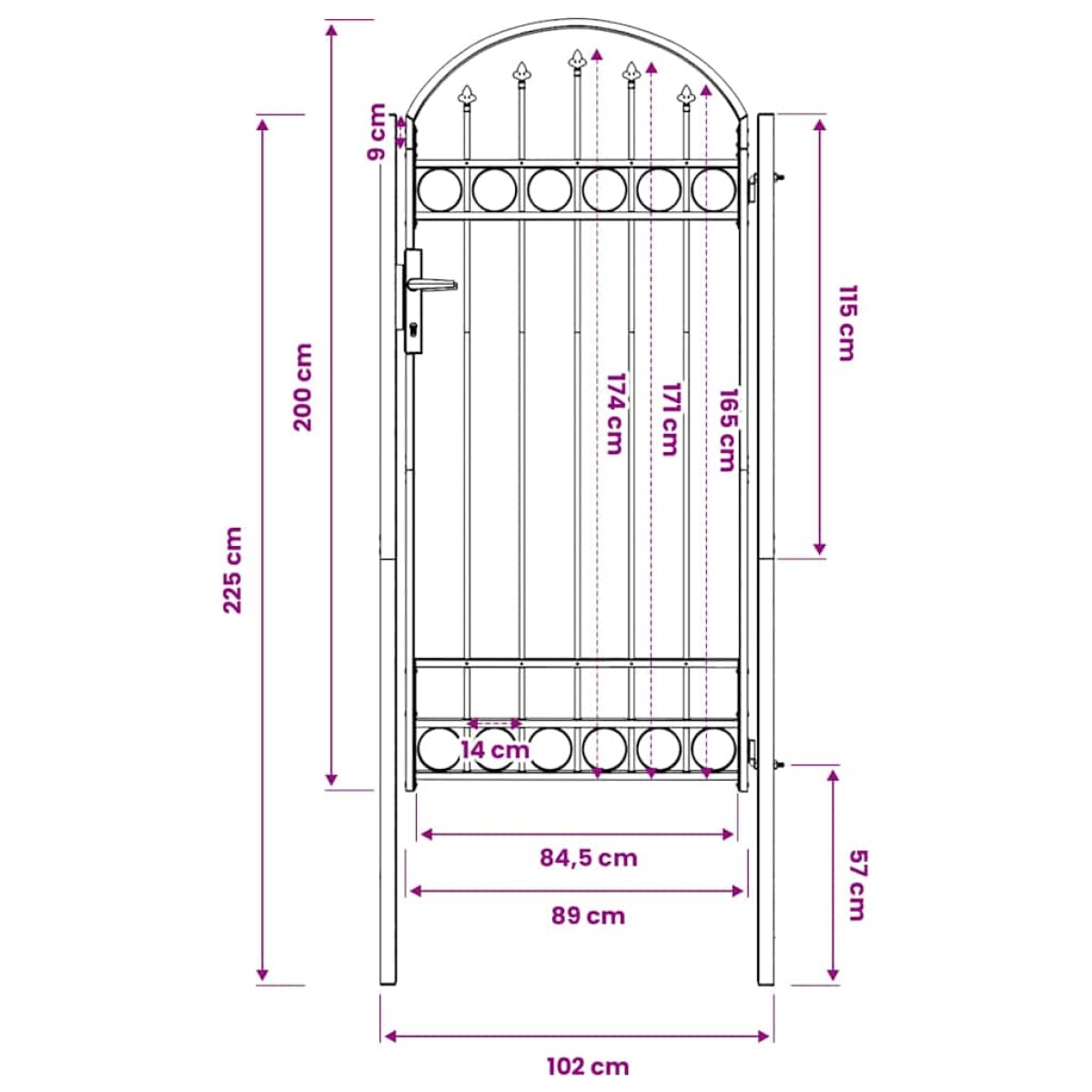 vidaXL Καγκελόπορτα με Αψιδωτή Κορυφή Μαύρη 100 x 250 εκ. από Ατσάλι