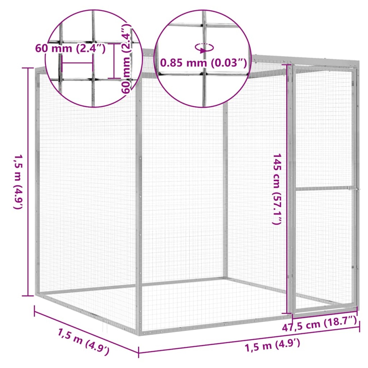 vidaXL Κλουβί Γάτας 1,5 x 1,5 x 1,5 μ. από Γαλβανισμένο Χάλυβα