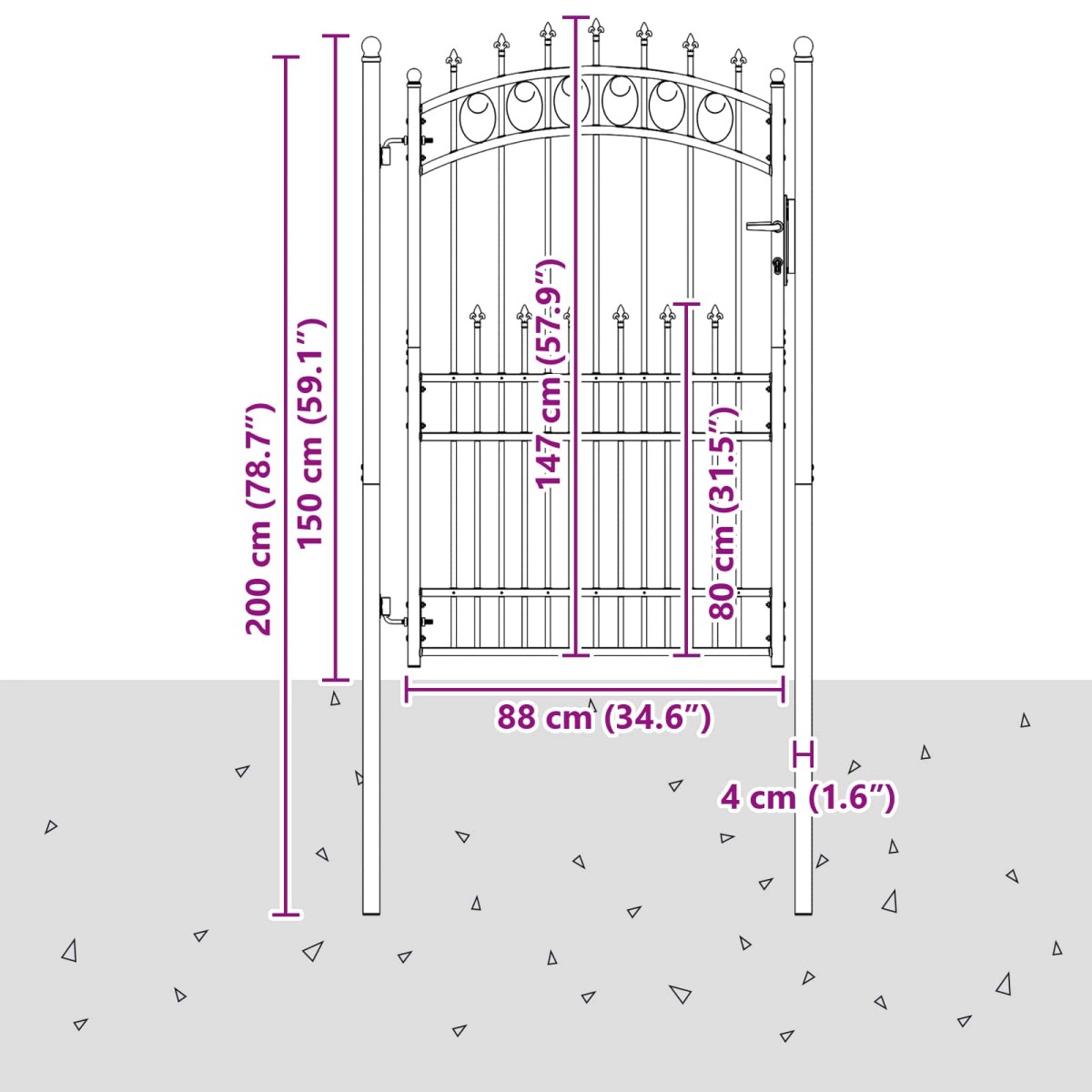 vidaXL Πύλη Φράχτη με Ακίδες EMMEN 100 x 200 cm