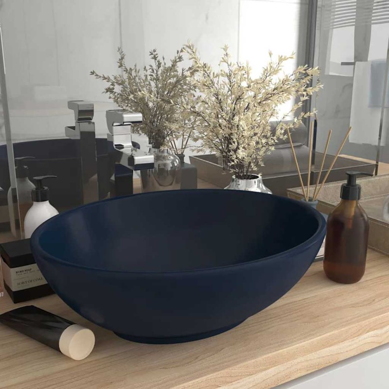 vidaXL Νιπτήρας Πολυτελής Οβάλ Σκούρο Μπλε Ματ 40 x 33 εκ. Κεραμικός