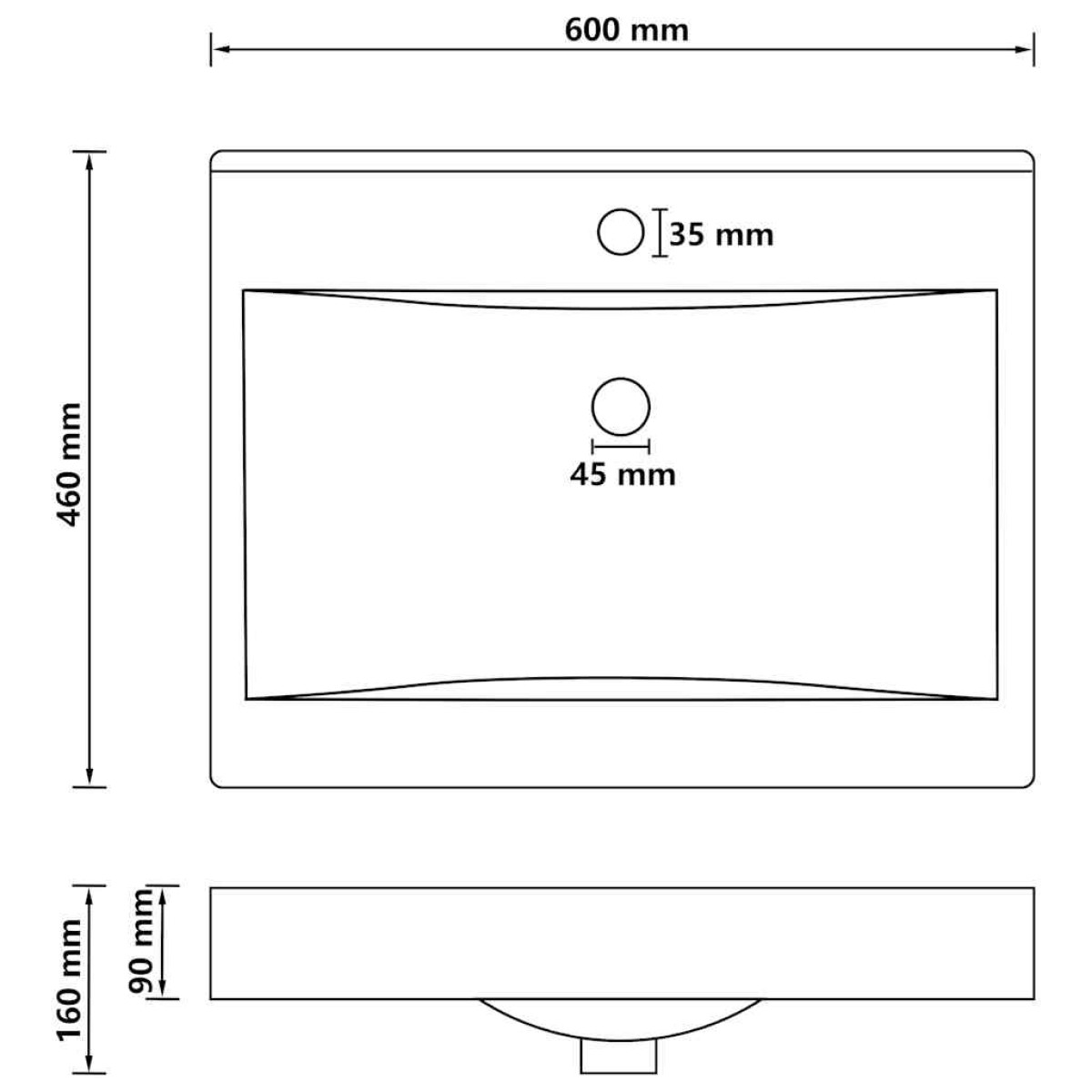 vidaXL Νιπτήρας με Οπή Βρύσης Ανοιχτό Γκρι Ματ 60 x 46 εκ. Κεραμικός