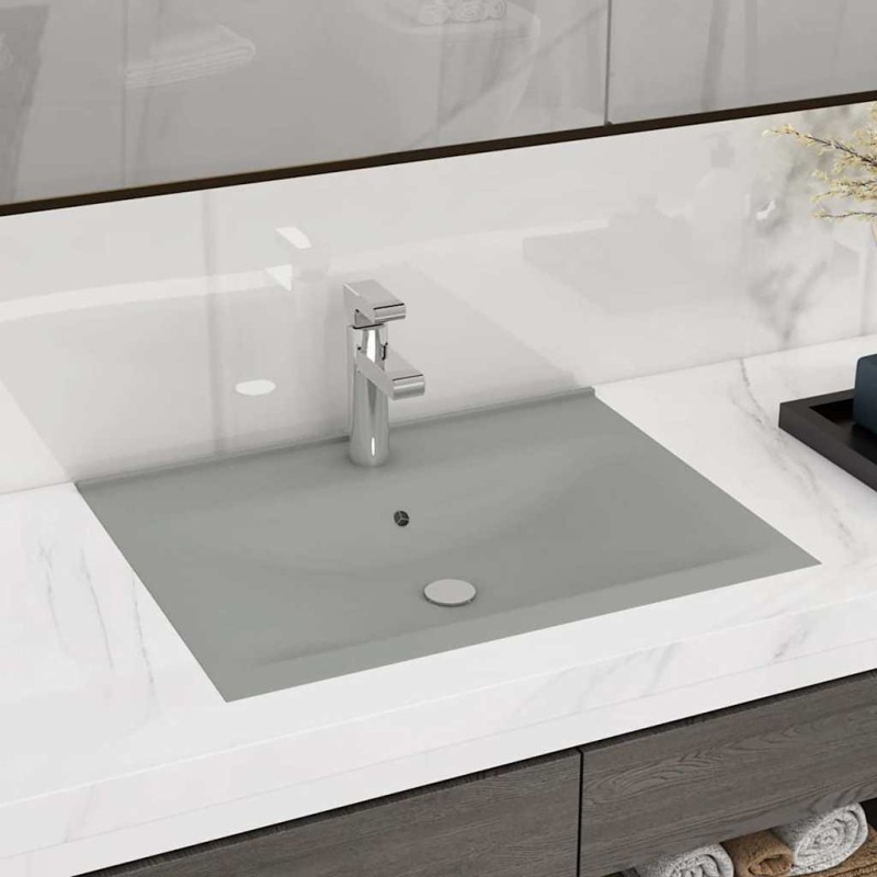vidaXL Νιπτήρας με Οπή Βρύσης Ανοιχτό Γκρι Ματ 60 x 46 εκ. Κεραμικός