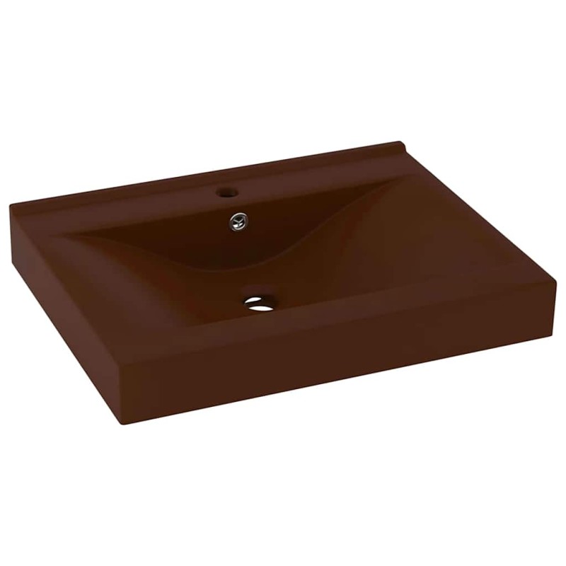 vidaXL Νιπτήρας με Οπή Βρύσης Σκούρο Καφέ Ματ 60 x 46 εκ. Κεραμικός