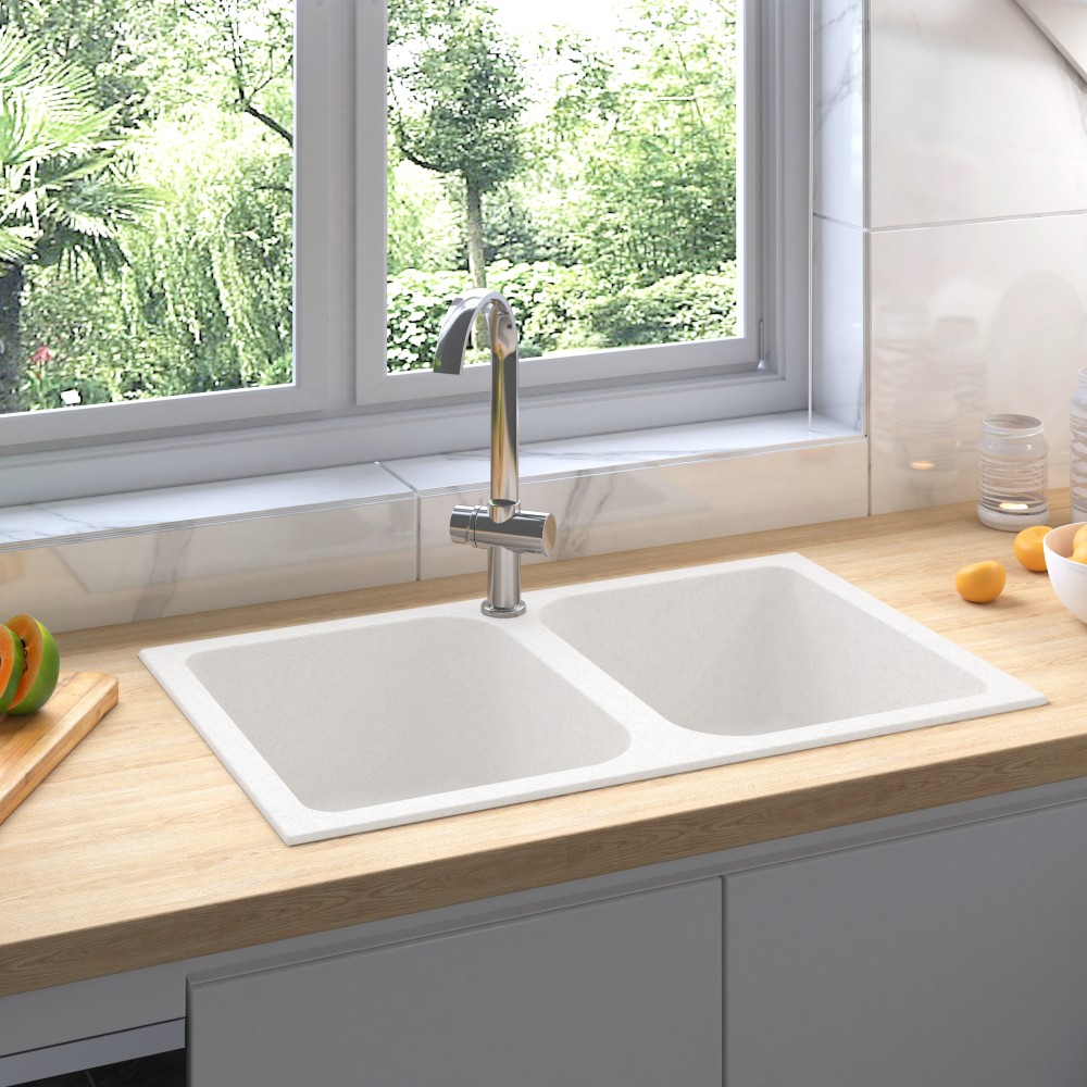 vidaXL Σιντρινο κουζίνας Χαλκός και Ρητίνη 76 x 48 x 30 εκ. Λευκό