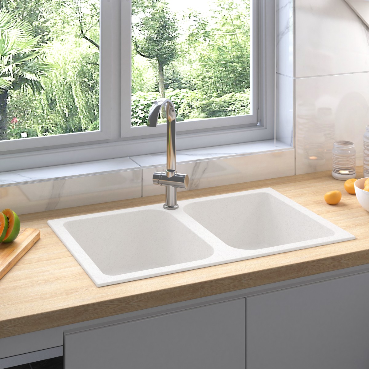 vidaXL Σιντρινο κουζίνας Χαλκός και Ρητίνη 76 x 48 x 30 εκ. Λευκό