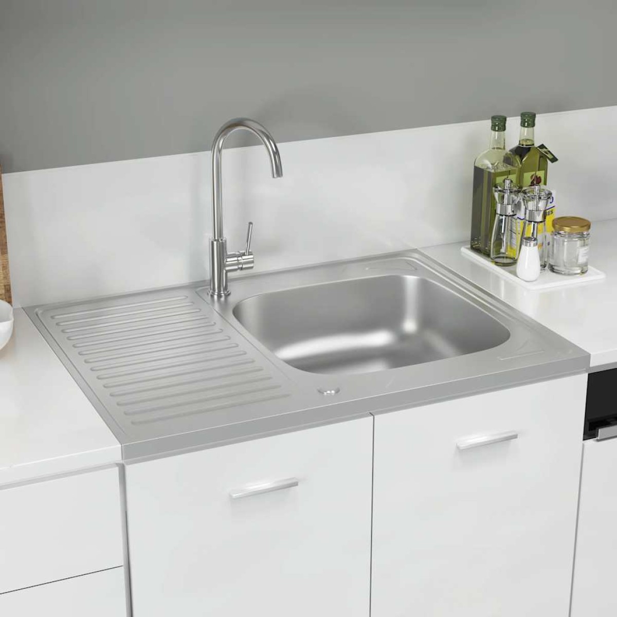 vidaXL Νεροχύτης + Ποδιά Σετ Ασημί 800x600x155 χιλ. Ανοξείδωτο Ατσάλι