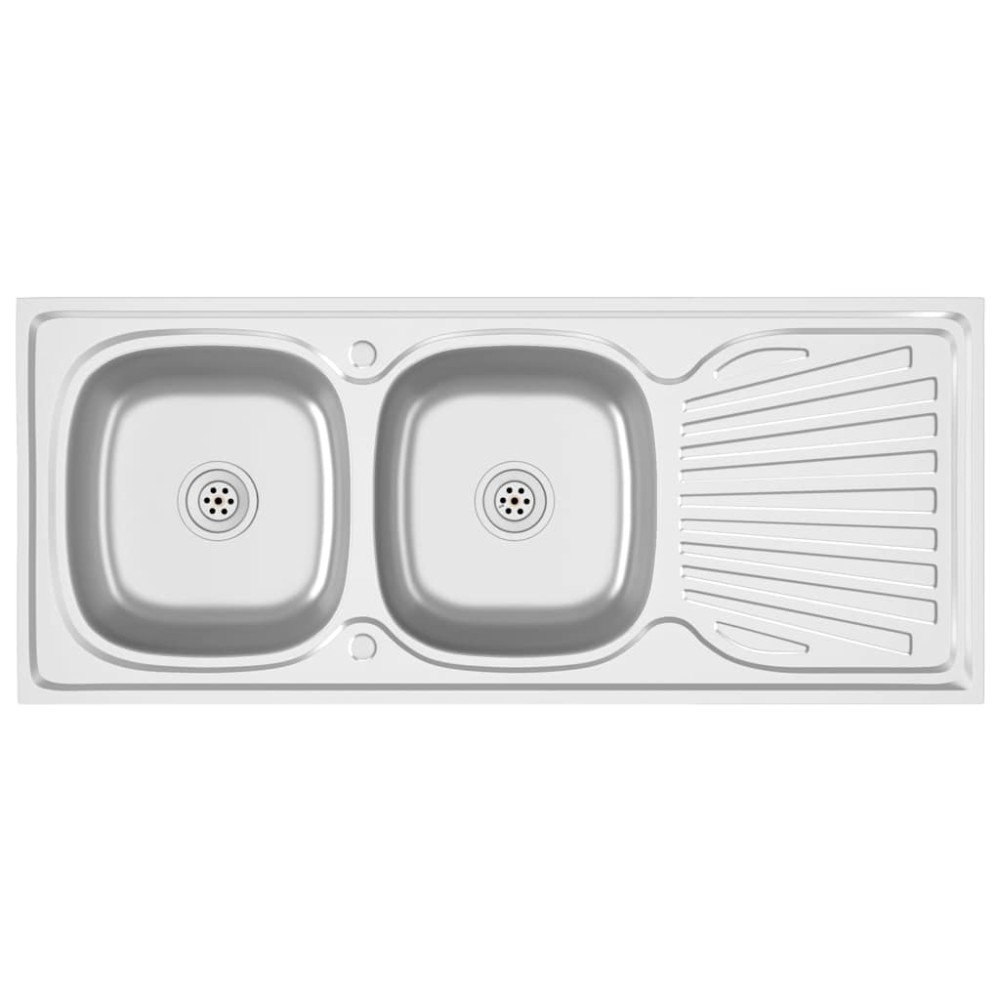 vidaXL Νεροχύτης Διπλή Γούρνα Ασημί 1200x600x155 χιλ. Ανοξείδ. Ατσάλι