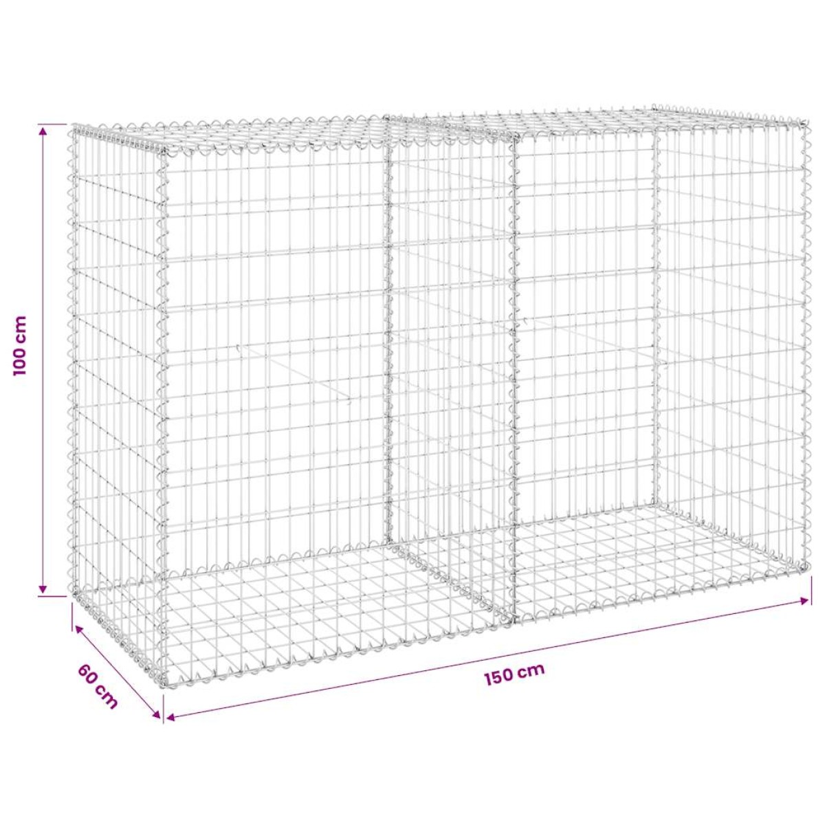 vidaXL Συρματοκιβώτιο Τοίχος 150x60x100 εκ. Γαλβαν.Χάλυβας + Καλύμματα
