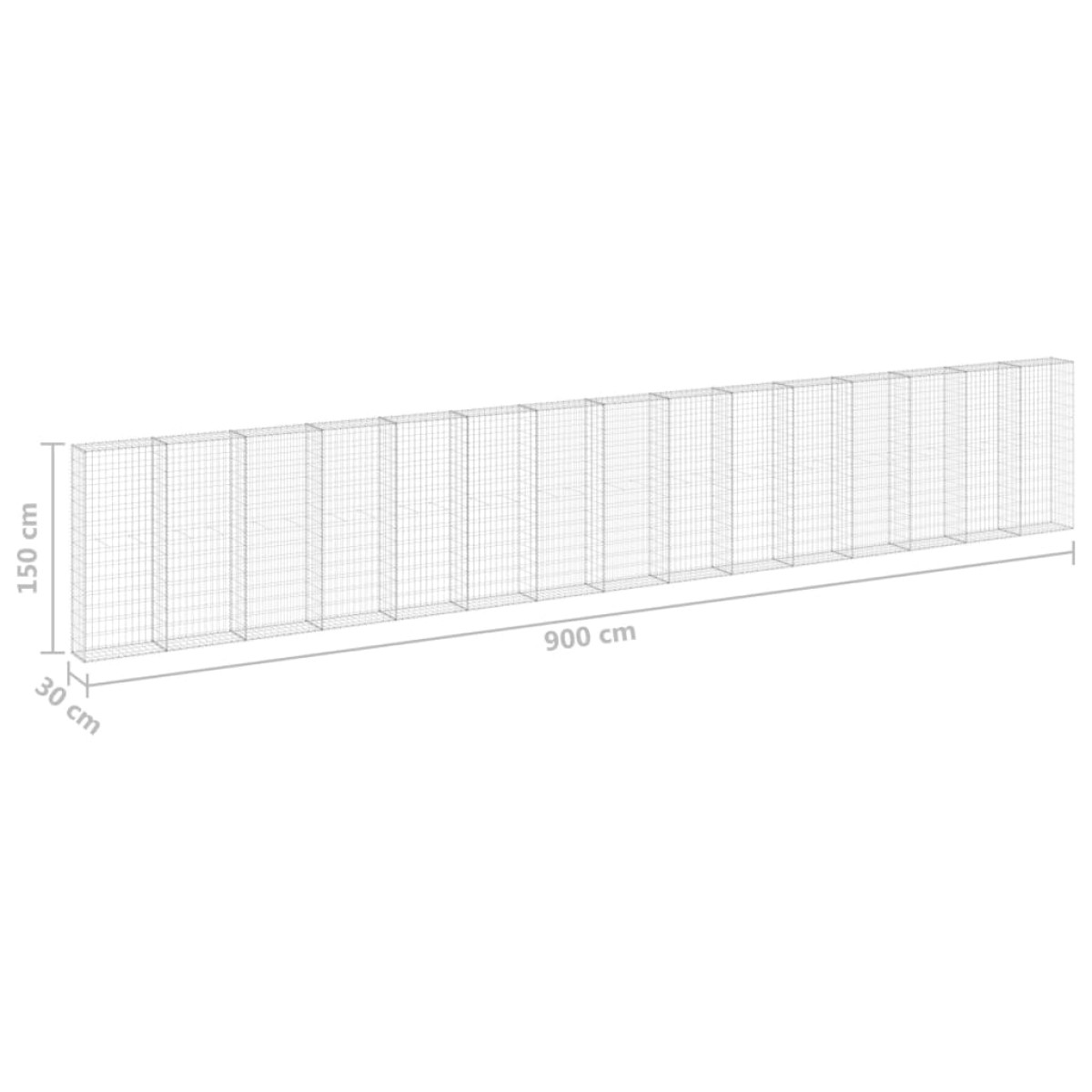 vidaXL Συρματοκιβώτιο Τοίχος 900x30x150 εκ. Γαλβαν.Χάλυβας + Καλύμματα