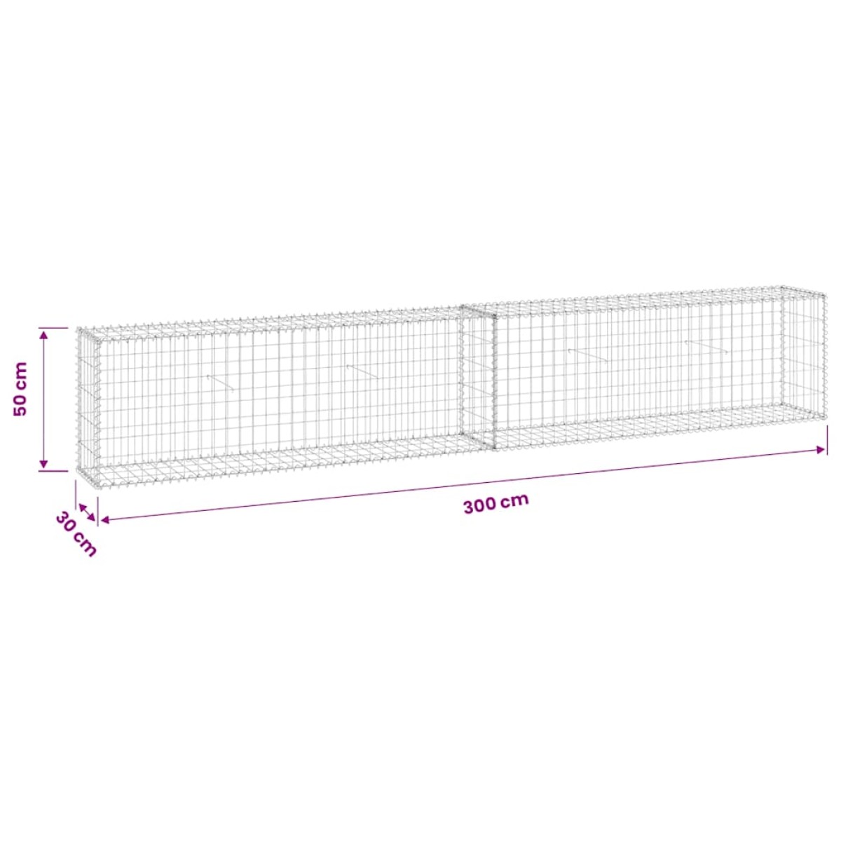 vidaXL Συρματοκιβώτιο Τοίχος 300x30x50 εκ. Γαλβαν. Χάλυβας + Καλύμματα