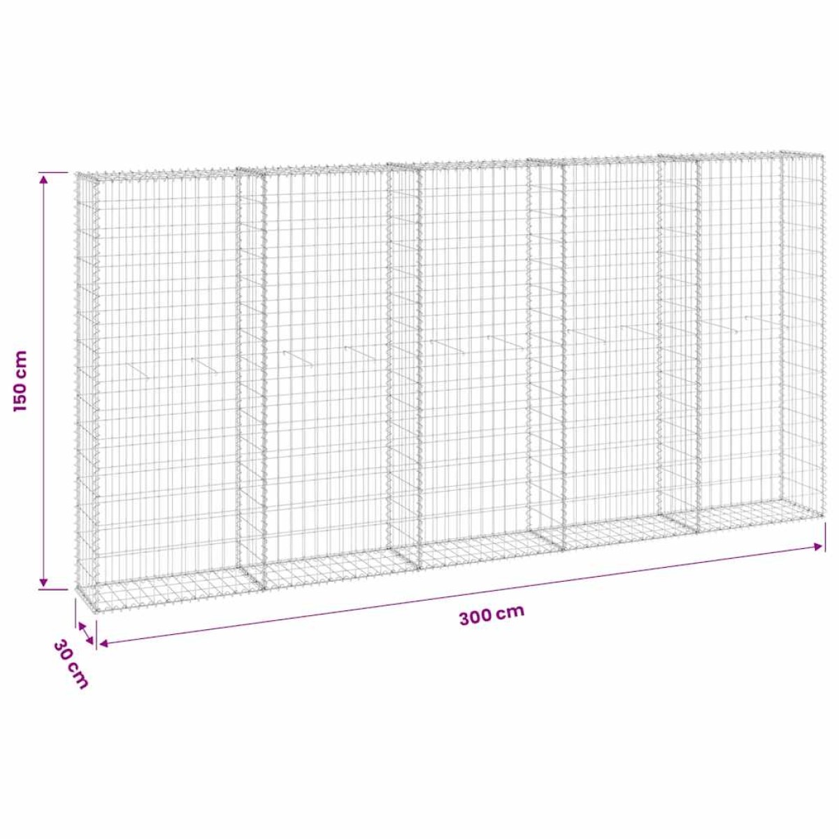 vidaXL Συρματοκιβώτιο Τοίχος 300x30x150 εκ. Γαλβαν.Χάλυβας + Καλύμματα