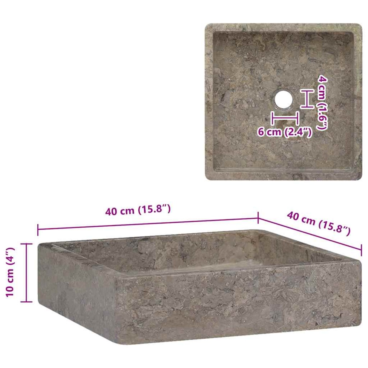 vidaXL Νιπτήρας Γκρι 40 x 40 x 10 εκ. Μαρμάρινος
