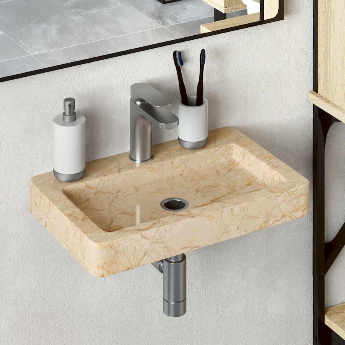 vidaXL Νιπτήρας Επιτοίχιος Κρεμ 38 x 24 x 6,5 εκ. Μαρμάρινος