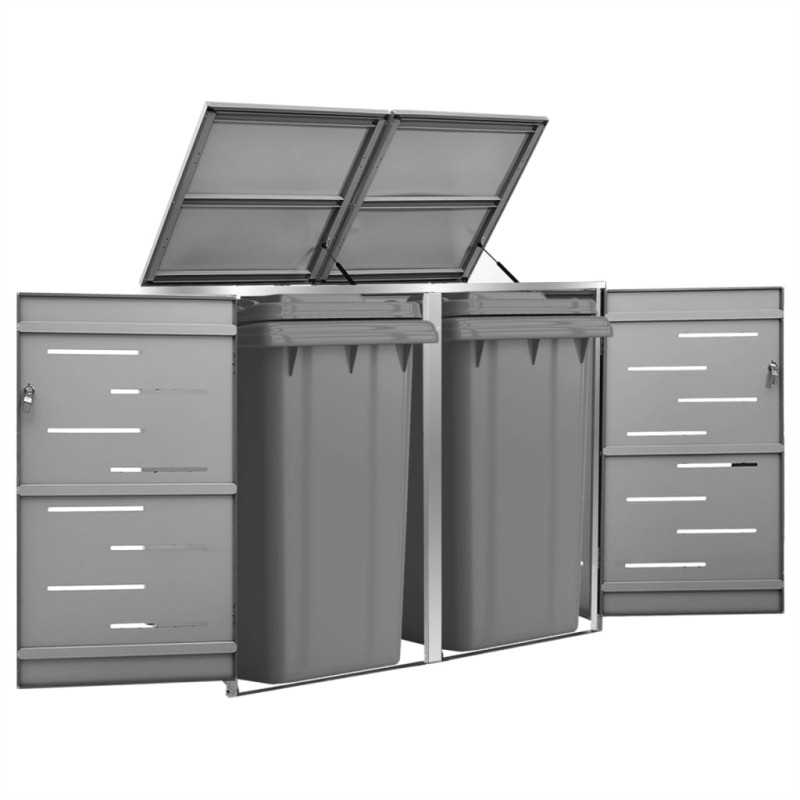 vidaXL Πλαίσιο Κάδων Απορρ. Διπλό με Ρόδες 138x77,5x115 εκ Αν. Ατσα.