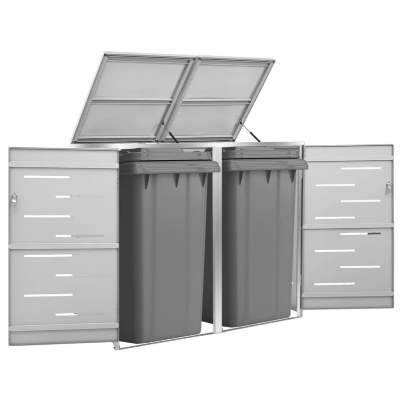 vidaXL Πλαίσιο Κάδων Απορρ. Διπλό με Ρόδες 138x77,5x115 εκ Αν. Ατσα.