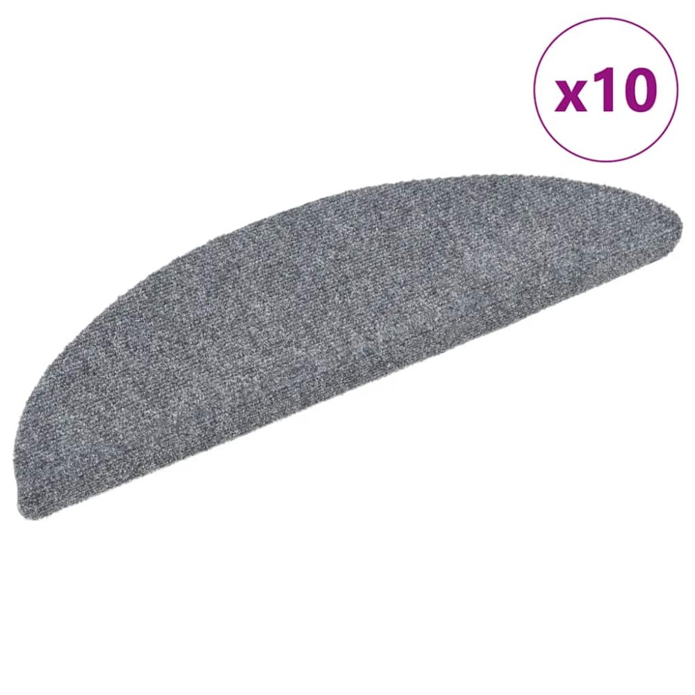 vidaXL Πατάκια Σκάλας Αυτοκόλ. 10 τεμ. Αν. Γκρι 56x17x3εκ Βελονιασμένα