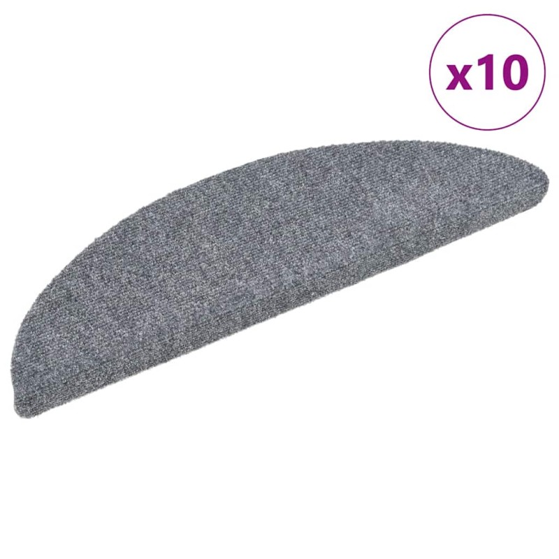 vidaXL Πατάκια Σκάλας Αυτοκόλ. 10 τεμ. Αν. Γκρι 56x17x3εκ Βελονιασμένα