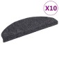 vidaXL Πατάκια Σκάλας Αυτοκόλ. 10 τεμ Σκ. Γκρι 65x21x4 εκ Βελονιασμένα